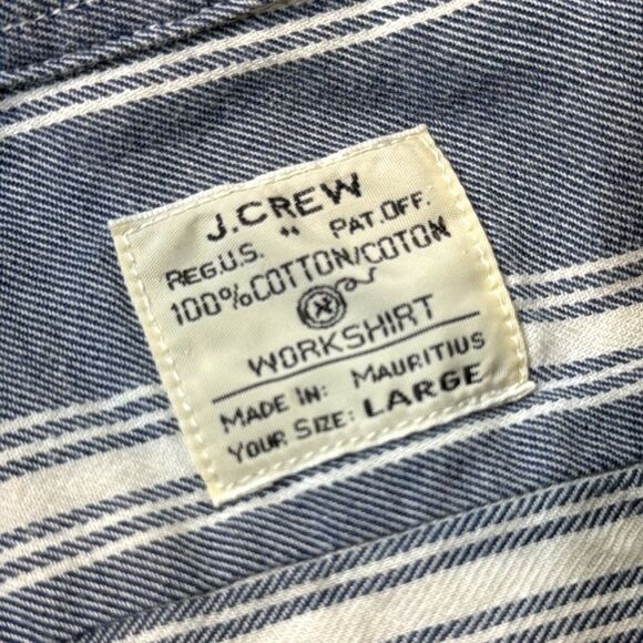 J. Crew Work Shirt | Blue White Striped Twill Rugby Camp Shirt | Size L - Picture 5 of 6